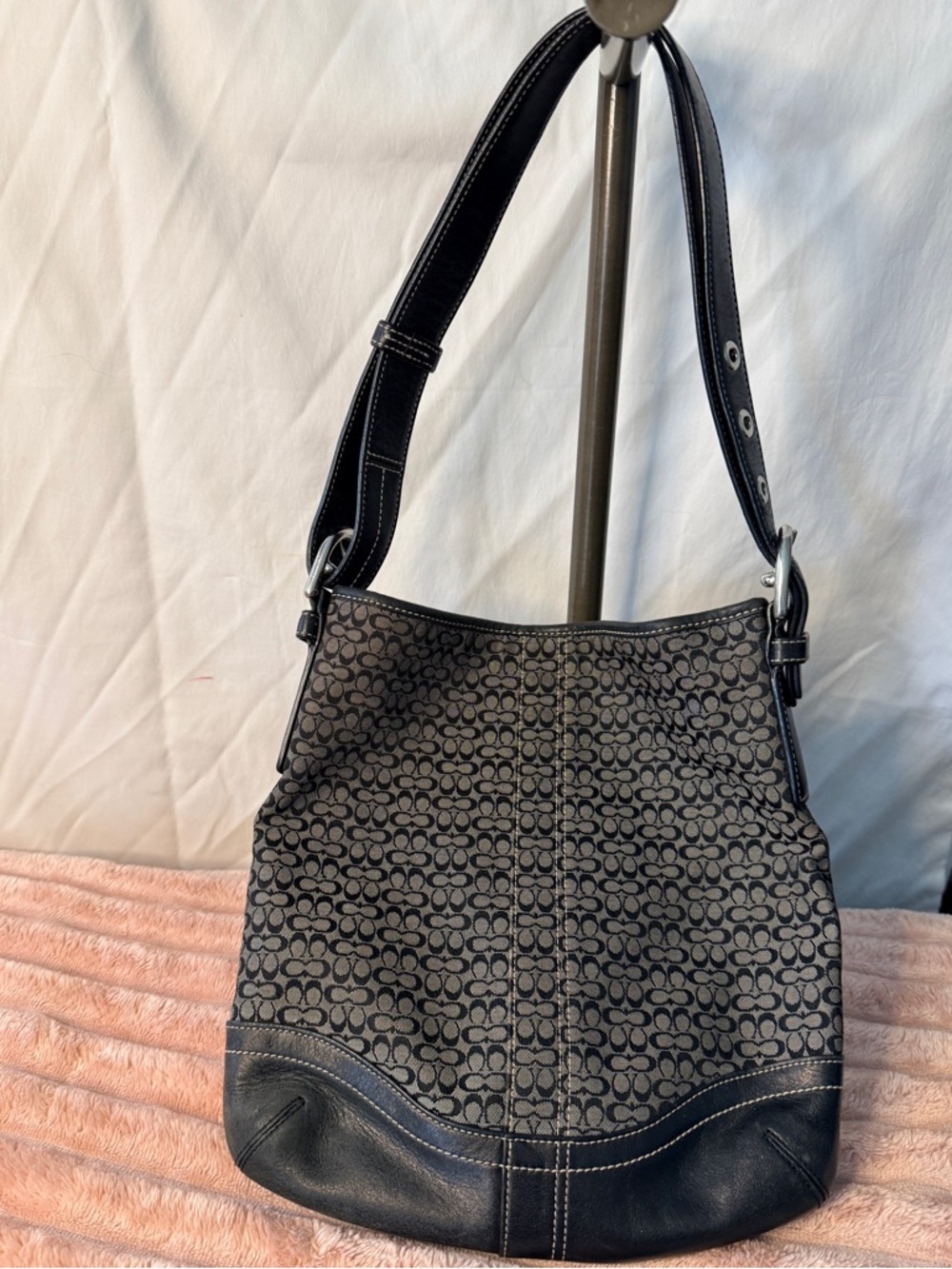 Coach Black Signature Hobo Shoulder Bag